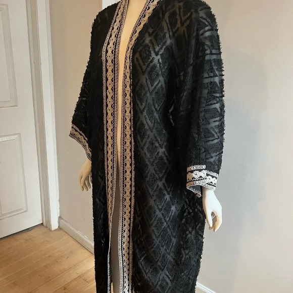 By ESQ One Size Sheer Black Kimono Coat Throw Robe Beach Bohemian - Picture 2 of 11